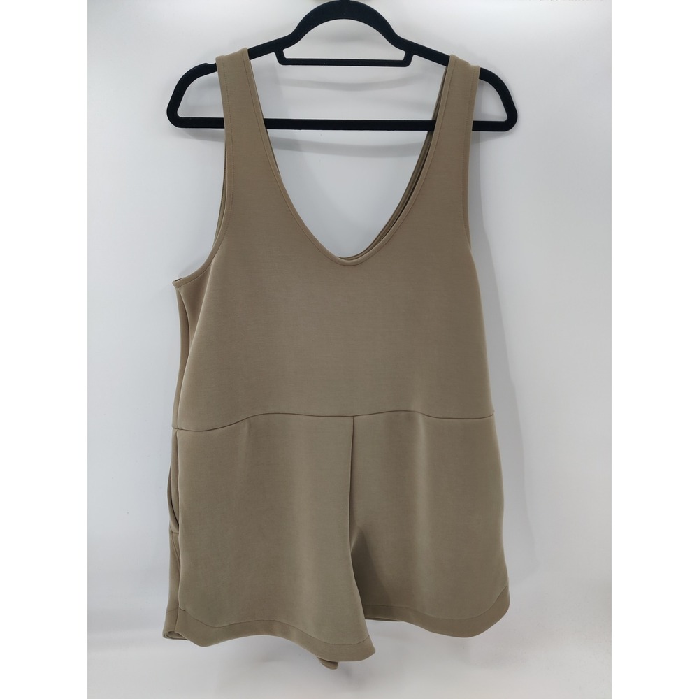 A New Day Women's Khaki Tan Basic V Neck Shortall Jumpsuit Romper Size Large